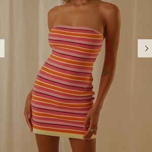 Peppermayo Yasmine Knit Mini Dress Tube Top Pink/orange Size Medium/Large Boho